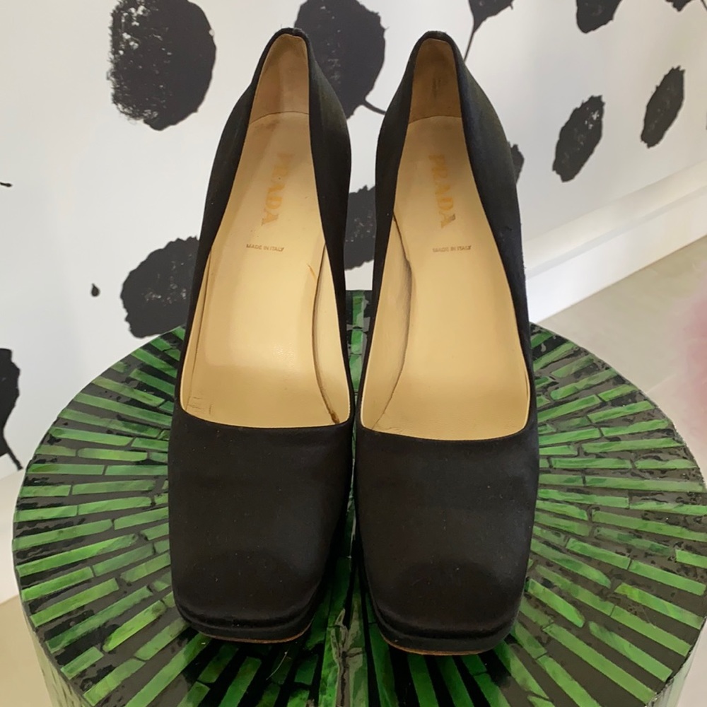 PRADA BLACK SATIN 5 INCH HEELS SZ 10